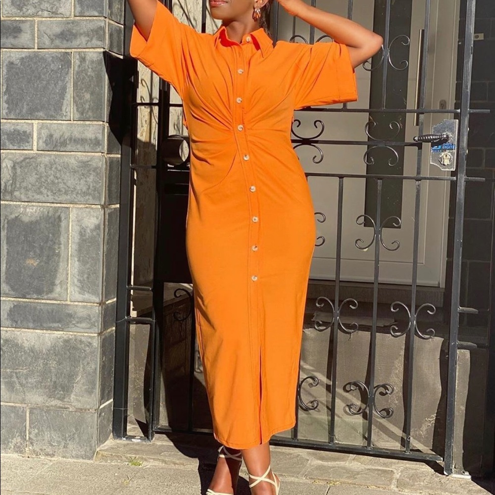Zara orange draped shirt dress - Picture 2 of 16